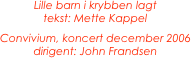 Lille barn i krybben lagt
tekst: Mette Kappel
Convivium, koncert december 2006
dirigent: John Frandsen
